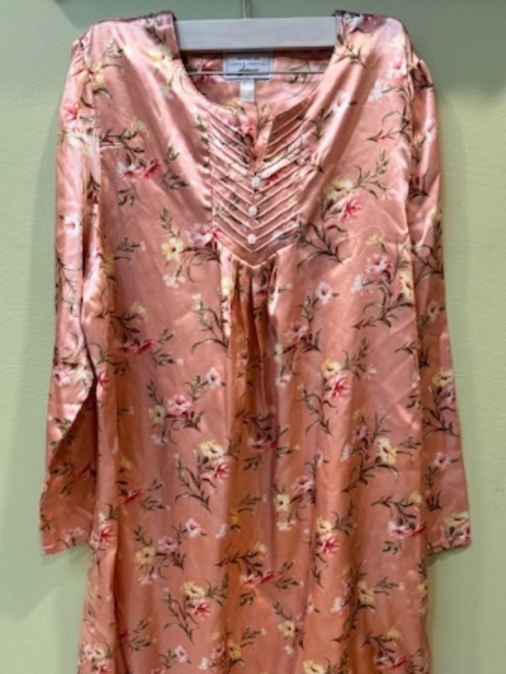 Carole Hochman Women's Pink Floral Print Long Nightgown Size L Silky Grannycore